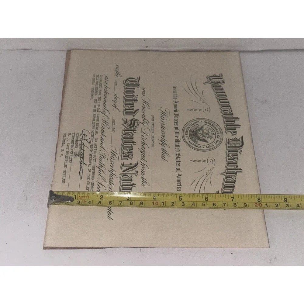 1963 Clemson Delta Kappa Alpha Certificate 1967 Navy Discharge Document Lot